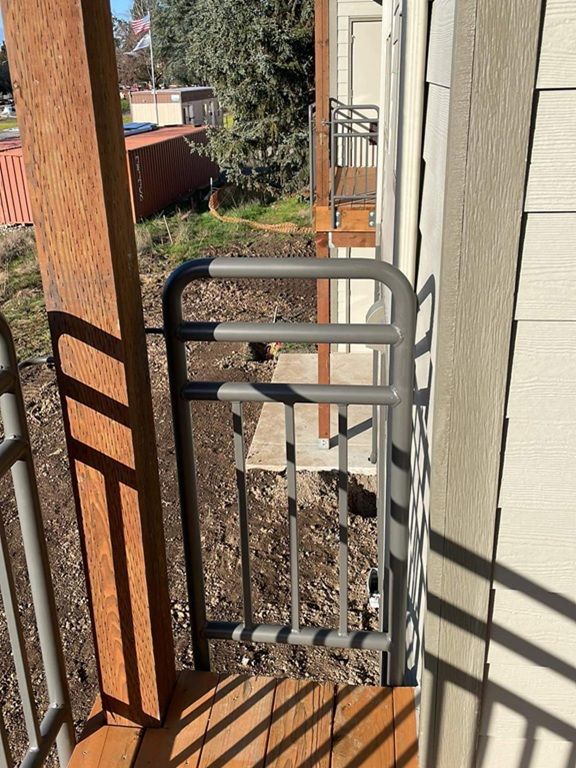 Curved handrail apartment complex close up image balcony Jory